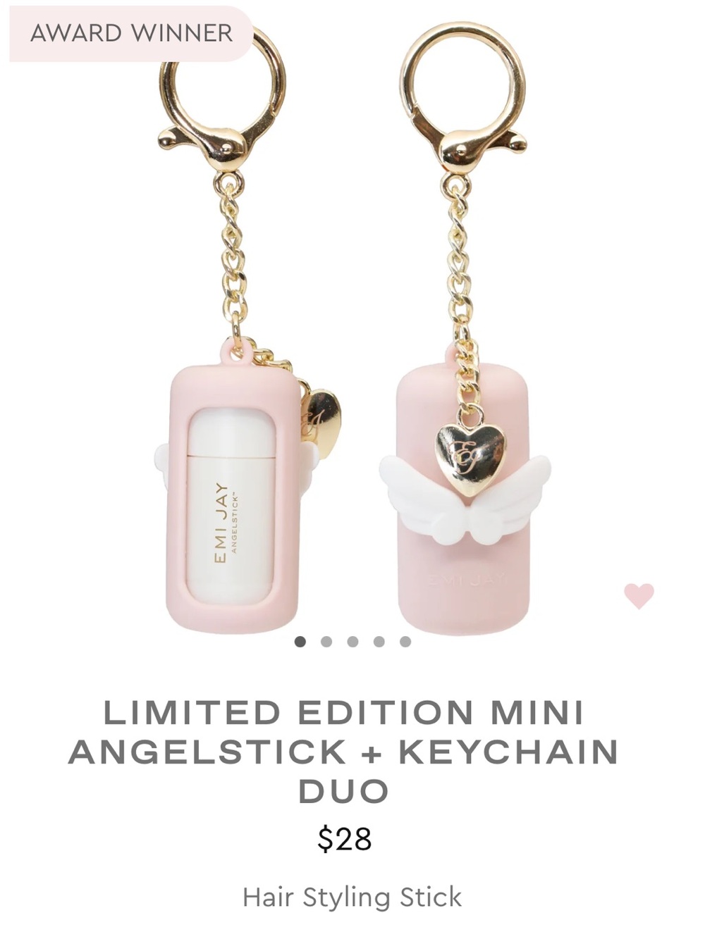ISO POST: Emi Jay Pink Angelstick Mini Keychain Duo with Gold Heart